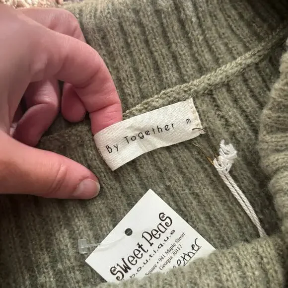 NWT By Together Off Shoulder Ribbed Knit Sweater Top m Olive Green Bell Sleeve - Picture 2 of 9